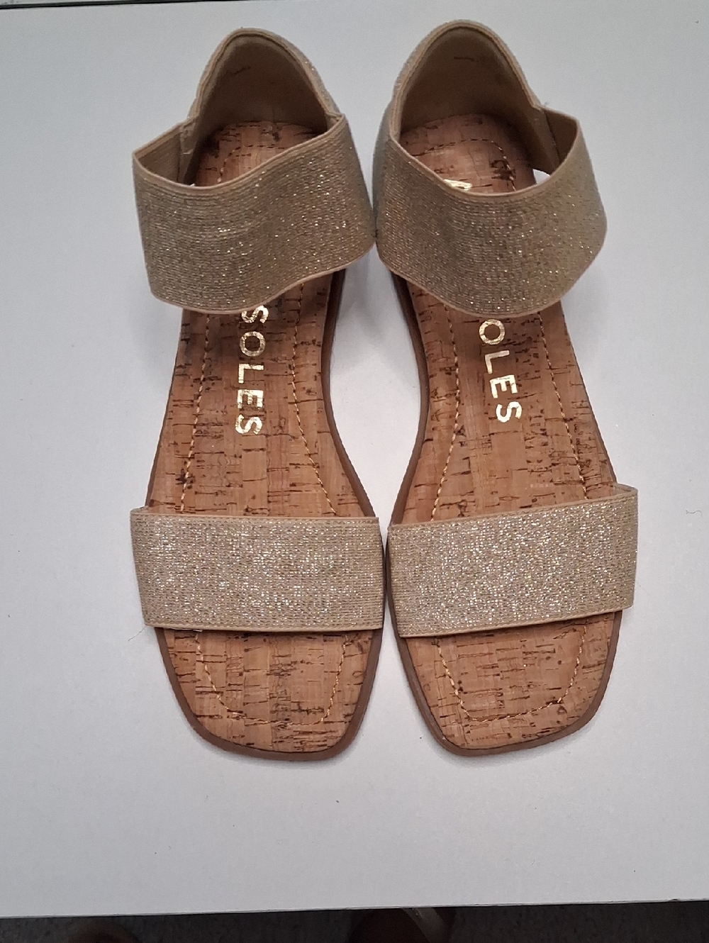 AEROSOLES Glitter Cork Footbed Ankle-Strap Sandals in Champagne